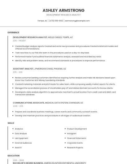 Development Research Analyst Resume