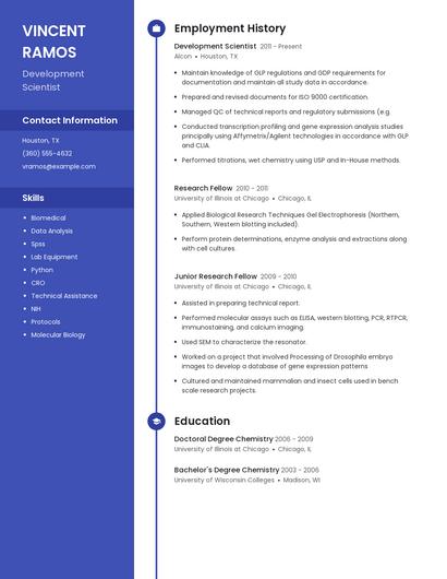 Development Scientist Resume