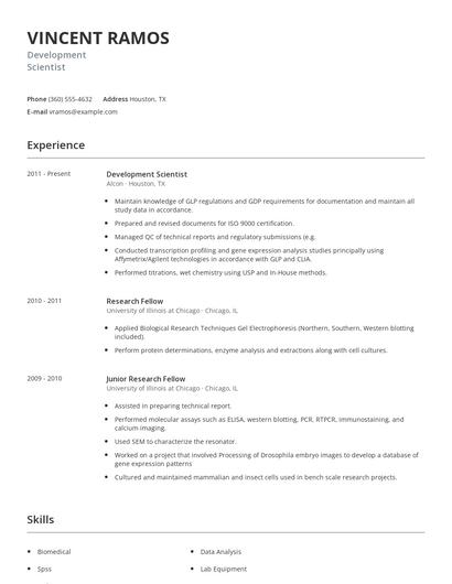 Development Scientist Resume