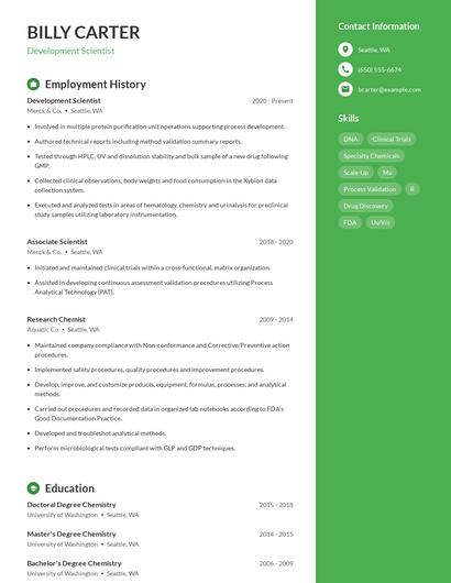 Development Scientist Resume