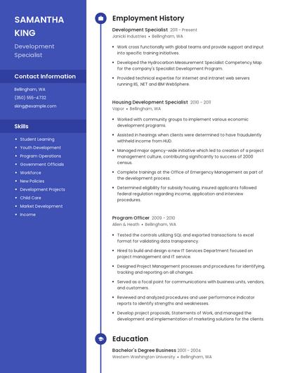 Development Specialist Resume