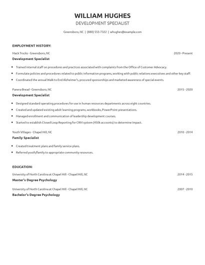 Development Specialist Resume