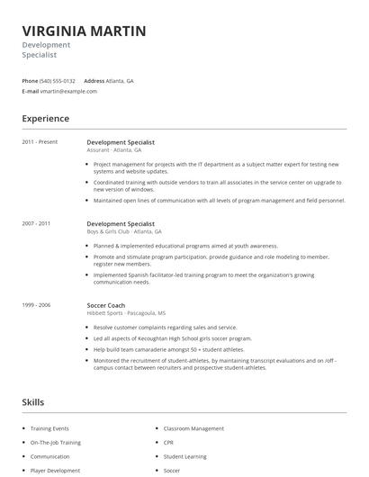 Development Specialist Resume