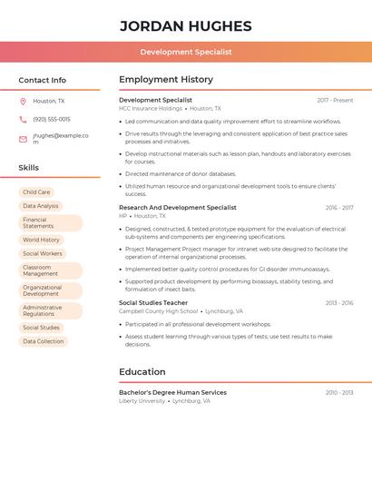 Development Specialist Resume