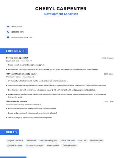 Development Specialist Resume