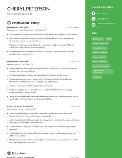 Development Specialist Resume
