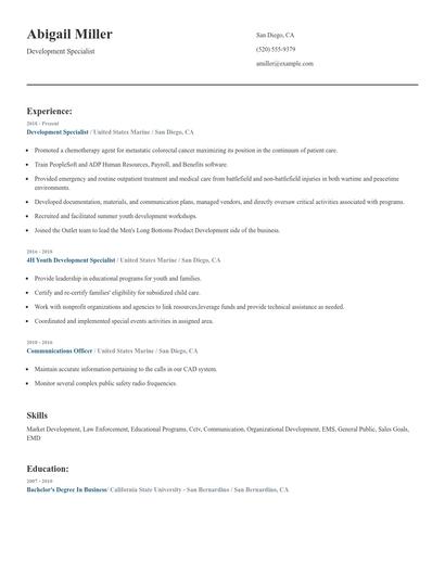 Development Specialist Resume