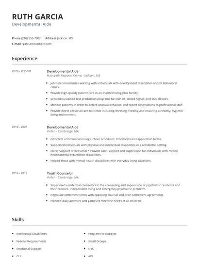 Developmental Aide Resume