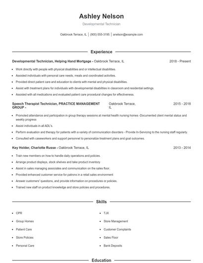 Developmental Technician Resume