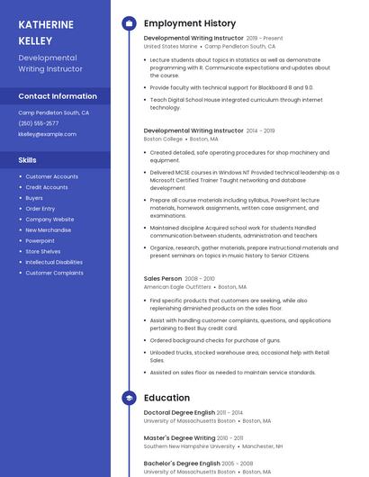 Developmental Writing Instructor Resume