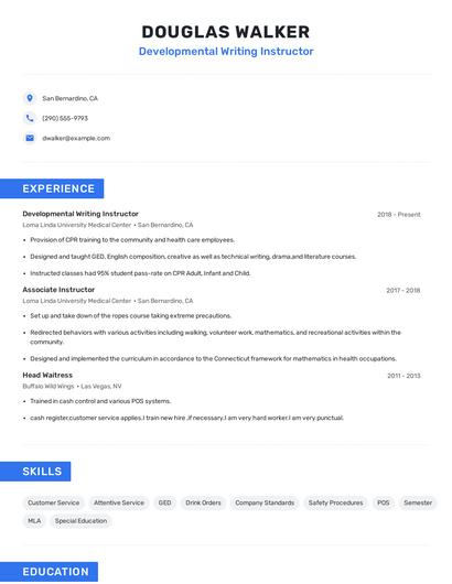 Developmental Writing Instructor Resume
