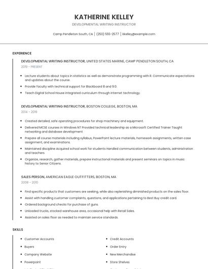 Developmental Writing Instructor Resume