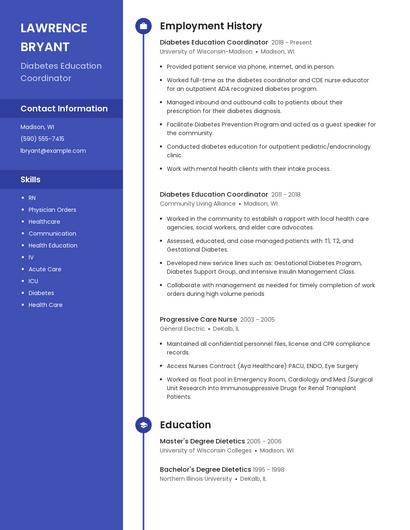 Diabetes Education Coordinator Resume