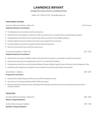Diabetes Education Coordinator Resume