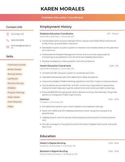 Diabetes Education Coordinator Resume