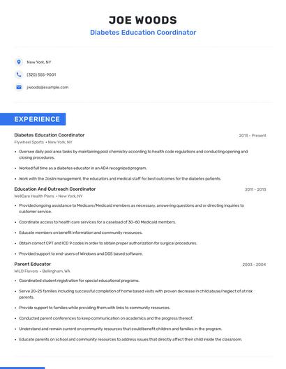 Diabetes Education Coordinator Resume
