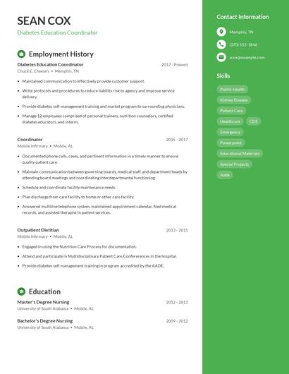 Diabetes Education Coordinator Resume