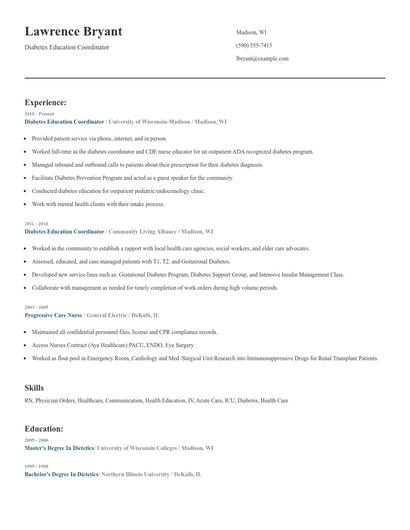 Diabetes Education Coordinator Resume