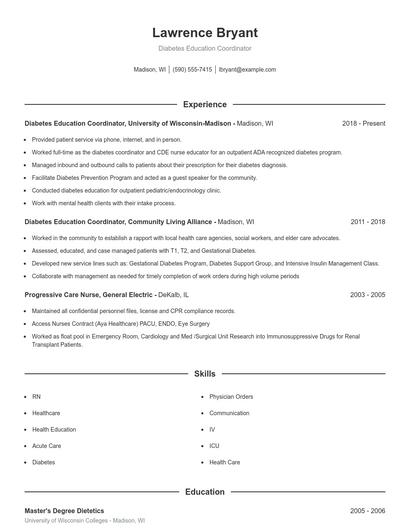 Diabetes Education Coordinator Resume