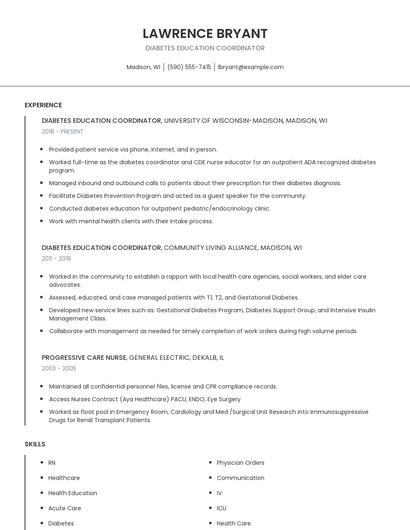 Diabetes Education Coordinator Resume