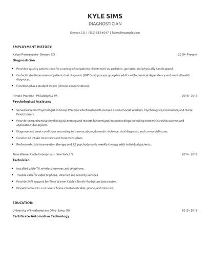 Diagnostician Resume