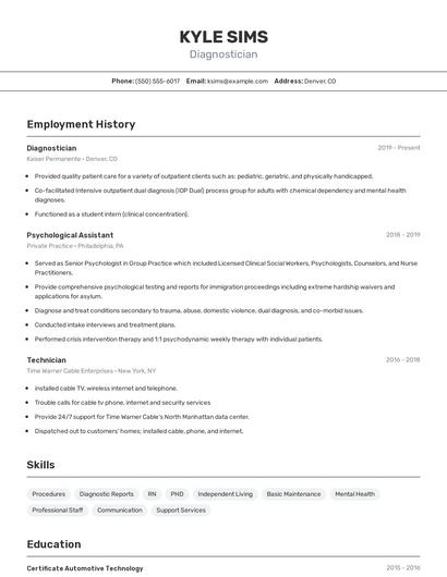 Diagnostician Resume