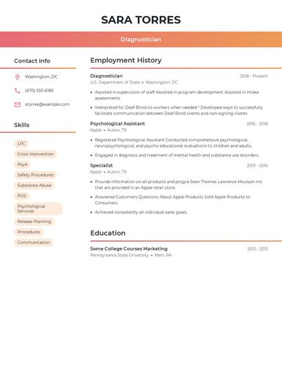 Diagnostician Resume