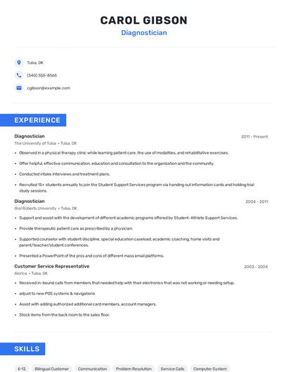 Diagnostician Resume