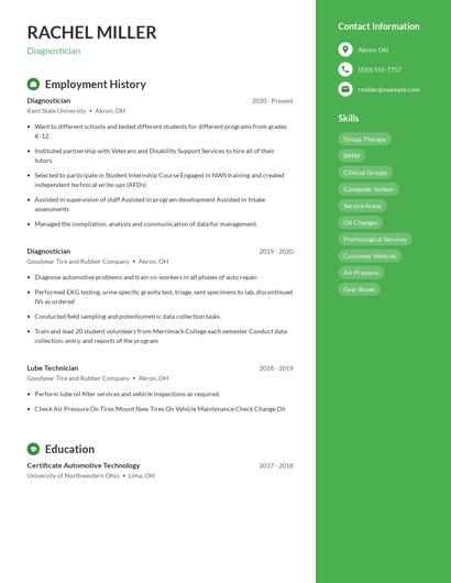 Diagnostician Resume