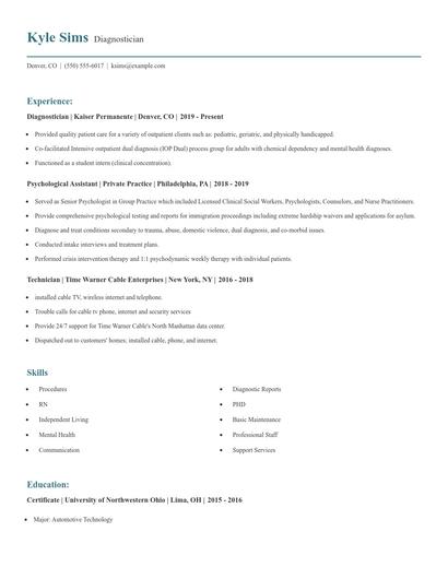 Diagnostician Resume