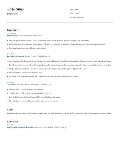 Diagnostician Resume