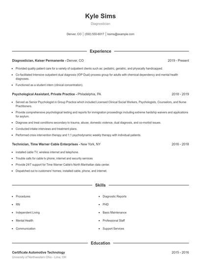 Diagnostician Resume