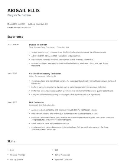 Dialysis Technician Resume
