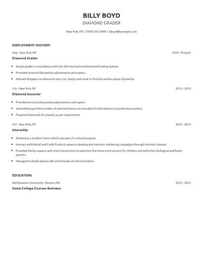 Diamond Grader Resume