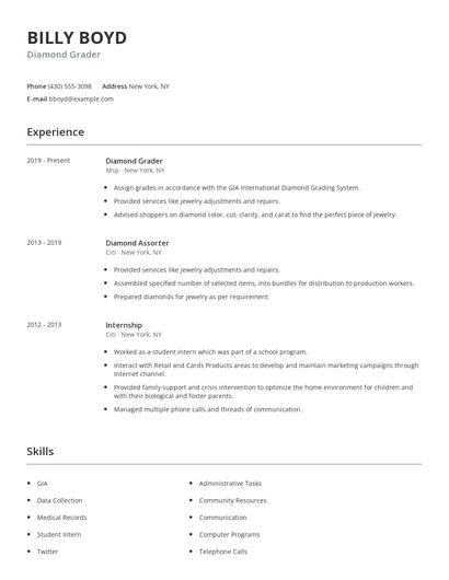 Diamond Grader Resume