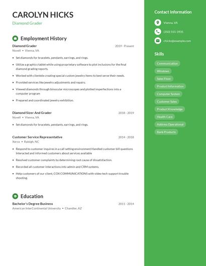 Diamond Grader Resume