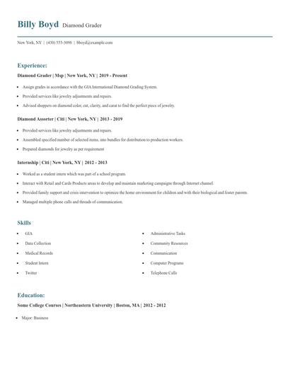 Diamond Grader Resume