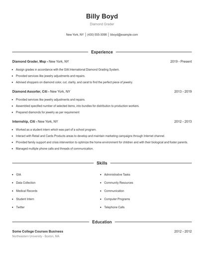 Diamond Grader Resume