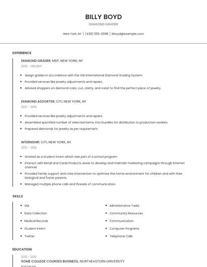 Diamond Grader Resume