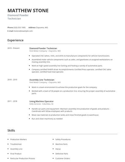 Diamond Powder Technician Resume