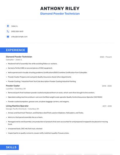 Diamond Powder Technician Resume