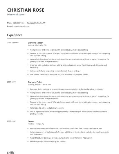 Diamond Setter Resume
