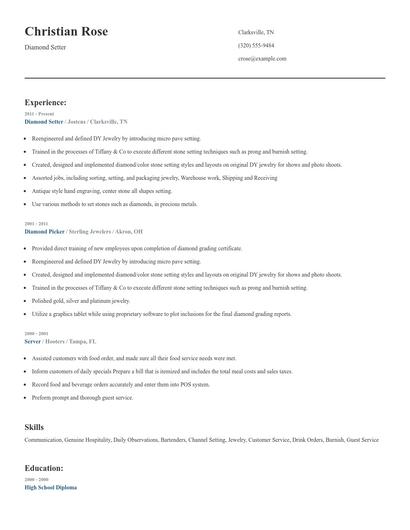 Diamond Setter Resume