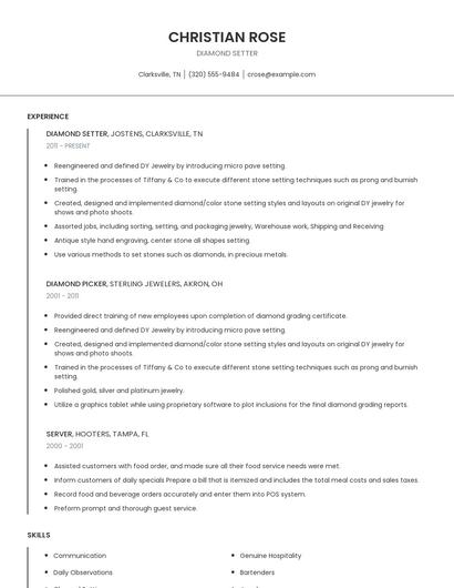Diamond Setter Resume