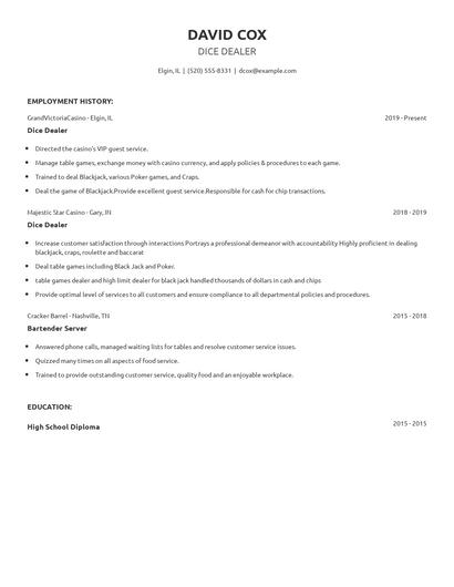 Dice Dealer Resume