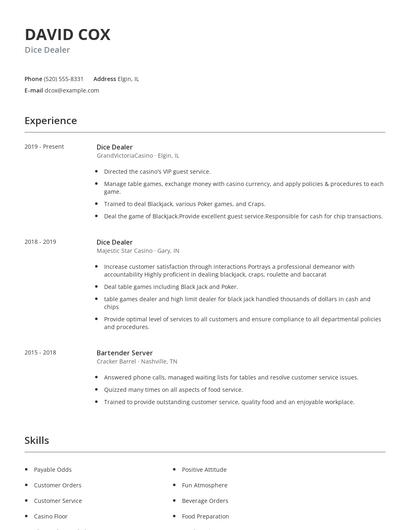 Dice Dealer Resume