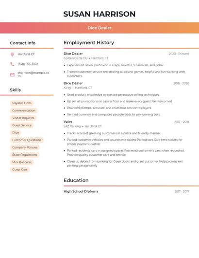 Dice Dealer Resume