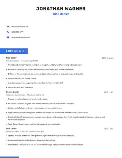 Dice Dealer Resume