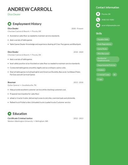 Dice Dealer Resume