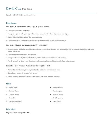 Dice Dealer Resume